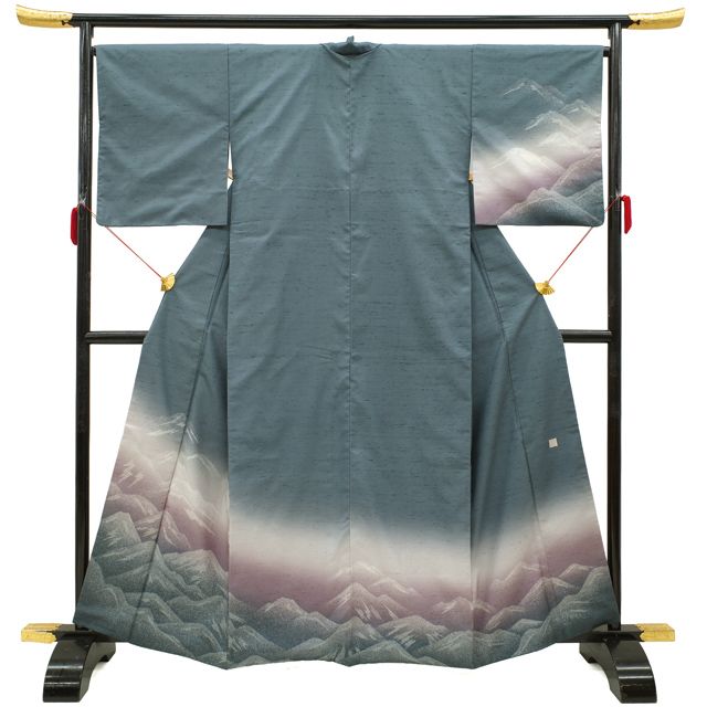 中古】 本場牛首紬 訪問着 着物 正絹 リサイクル 袷 白山工房 手染め