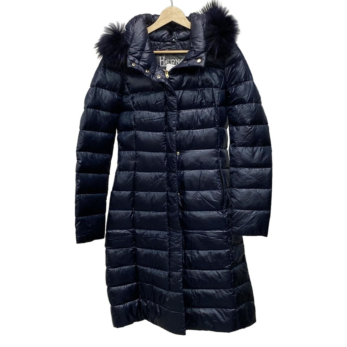ヘルノ　レディース　ネイビー ロングコート サイズ38 HERNO(ヘルノ) ダウンコート サイズ38 S レディース - ネイビー 長袖
