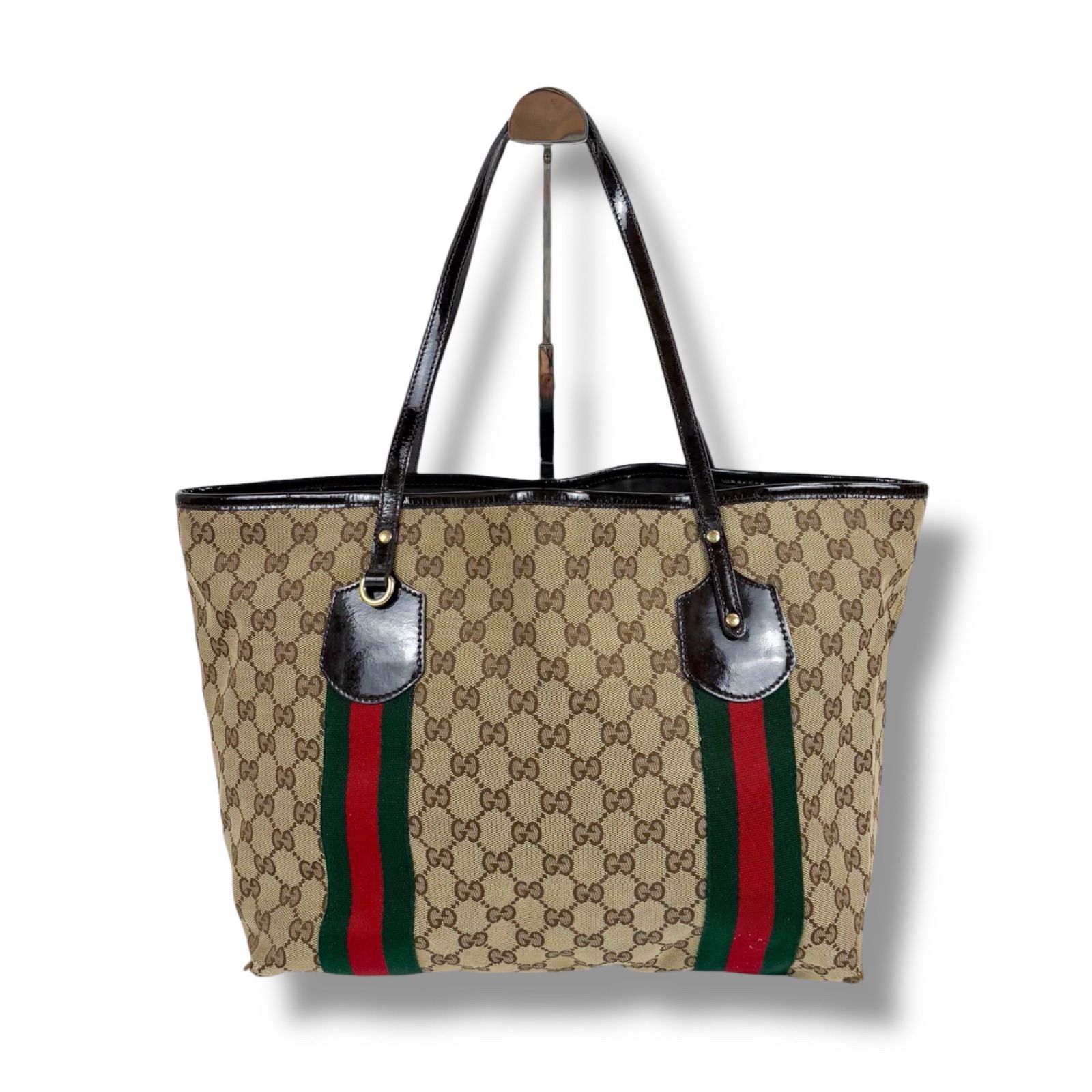 GUCCI グッチ GGキャンバス シェリーライン トートバッグ トリコロール ブラウン