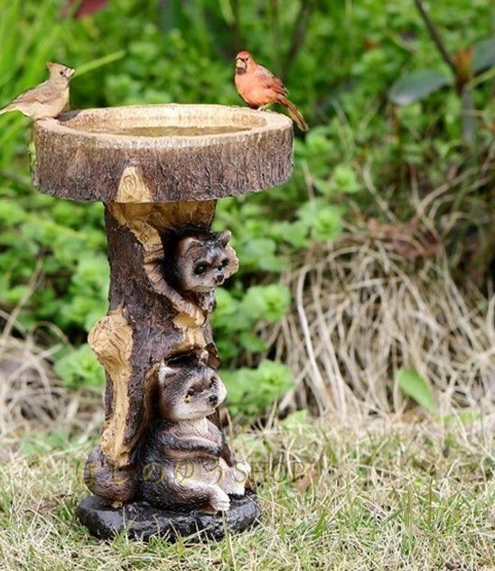 ガーデニングオブジェ バードバス バードフィーダー アライグマ 彫刻