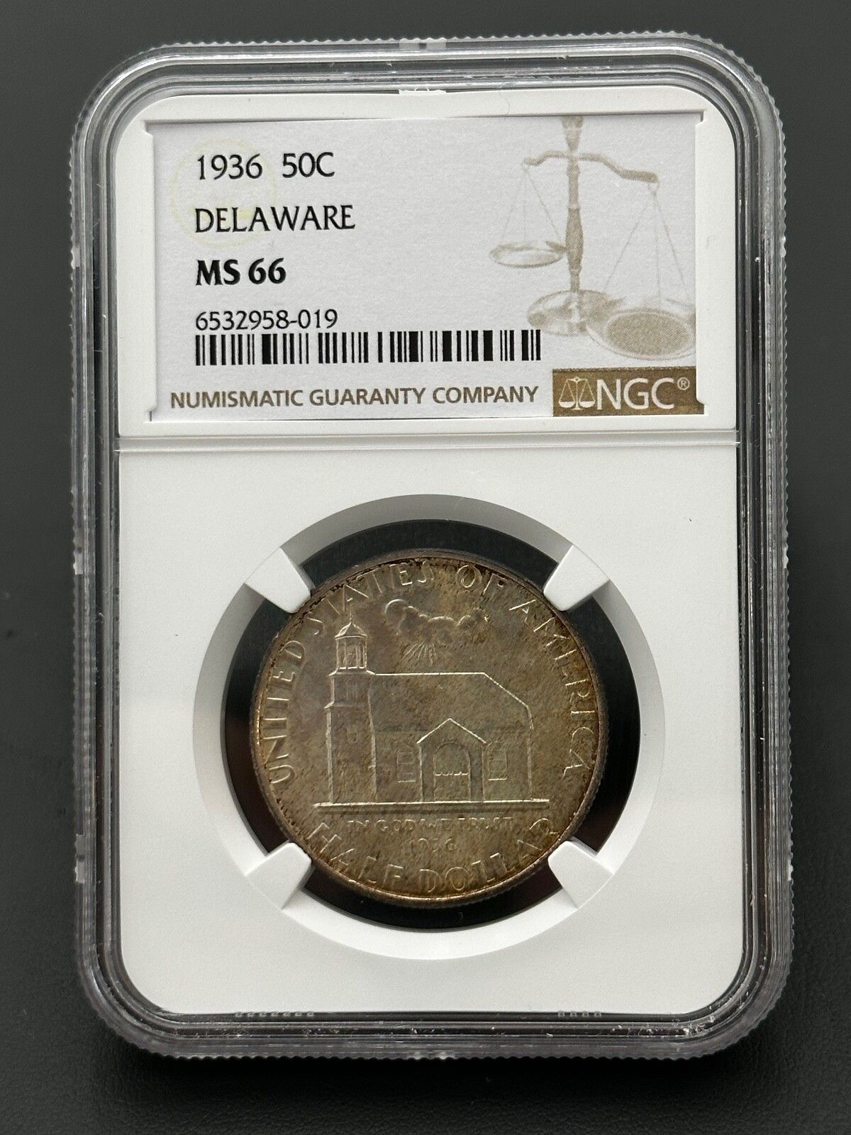 1936年 P デラウェア州 300周年記念 90% 銀貨 ハーフドル NGC MS66
