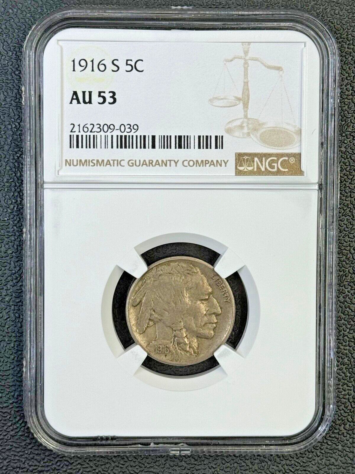 1916年 S バッファローニッケル NGC AU 53 少量発行 セミキーデート