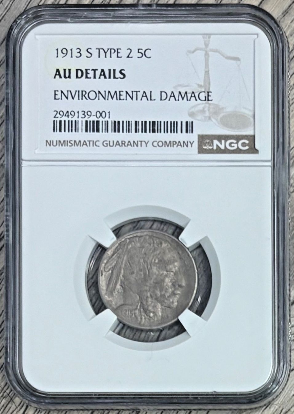 1913 S タイプ2 バッファローニッケル NGC 少量発行 セミキーデート