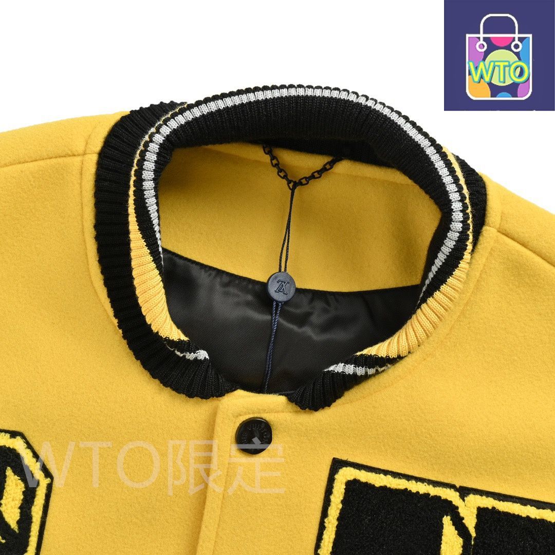 Louis Vuitton 刺繍入りイエローブラックジャケット Louis Vuitton Black & Yellow Varsity Jacket – Savonches