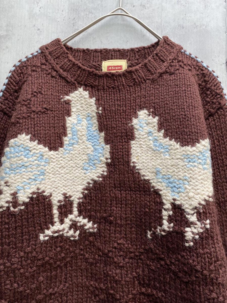 45rpm 45アールピーエム 初期タグ ウール100% ニワトリ ジャガード編み