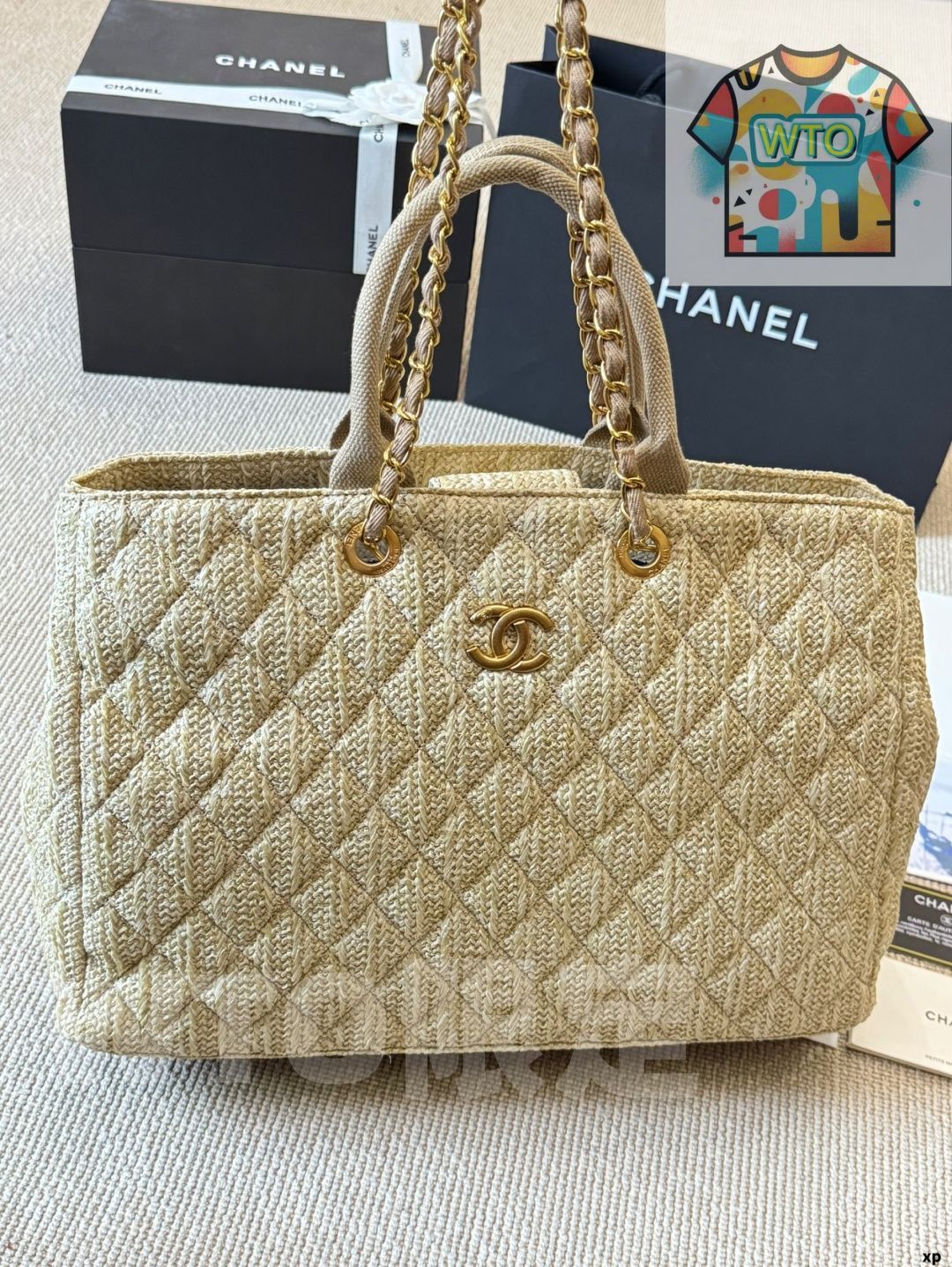 シャネル　バッグ　ストロー素材 □シャネル□ チェーンショルダーバッグ ストロー かごバッグ ターン