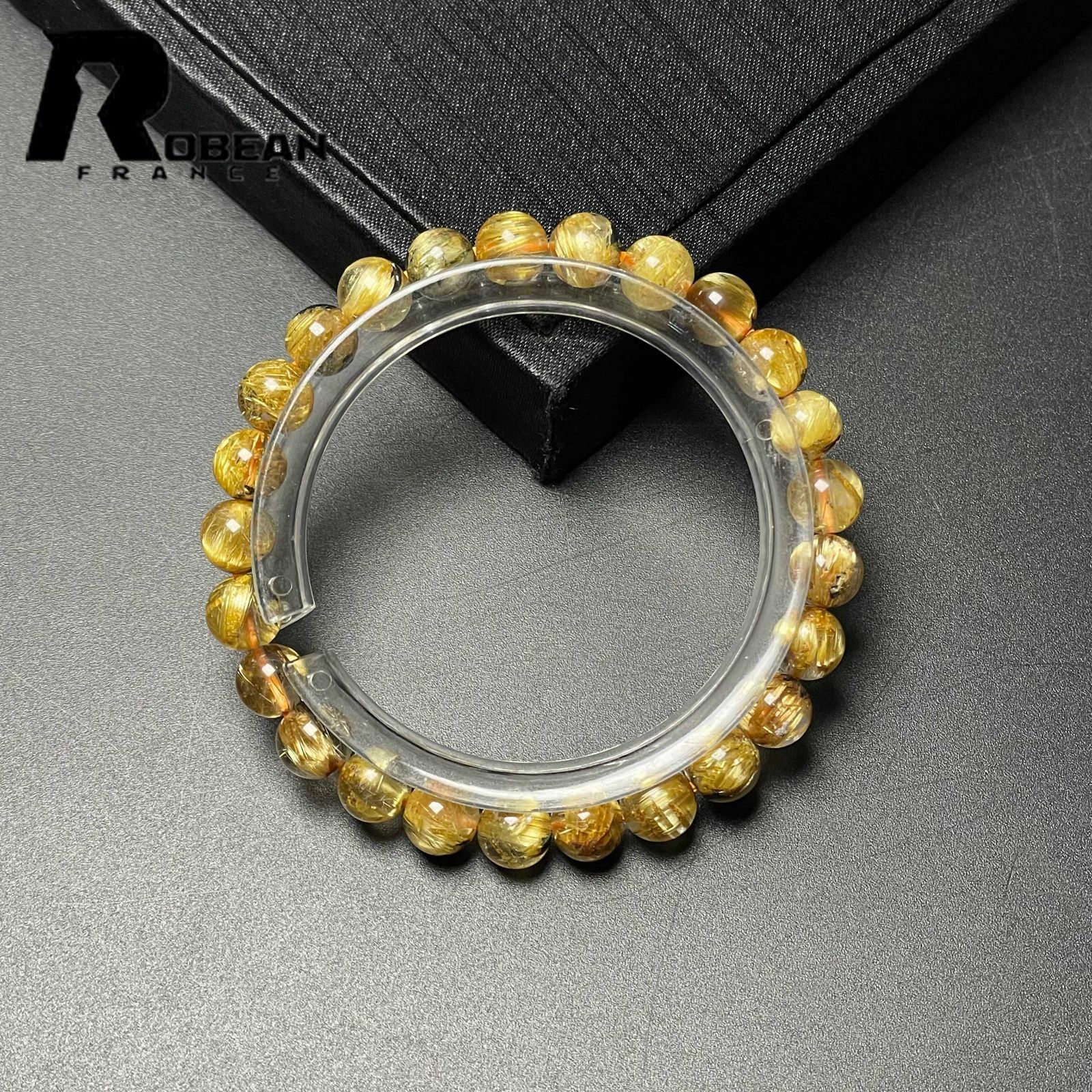 綺麗 EU製 定価10万円★ROBEAN・太陽花タイチンルチル★黄金針水晶 金運 開運 ゴールド ブレスレット パワーストーン プレゼント2 7.3-7.7mm M1114020