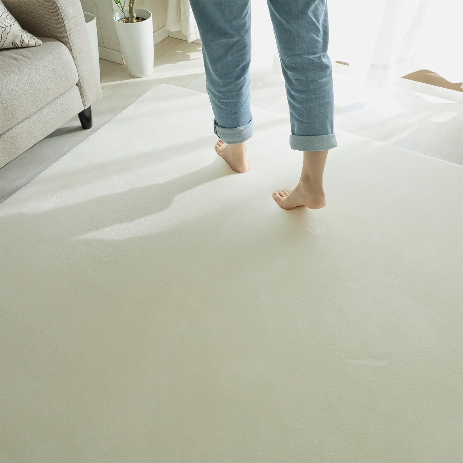 【未使用】グラムスタイル ラグ カーペット 洗える 厚手 低反発 撥水 2畳 190×190cm スーパームートプラス ホットミルク アイボリー