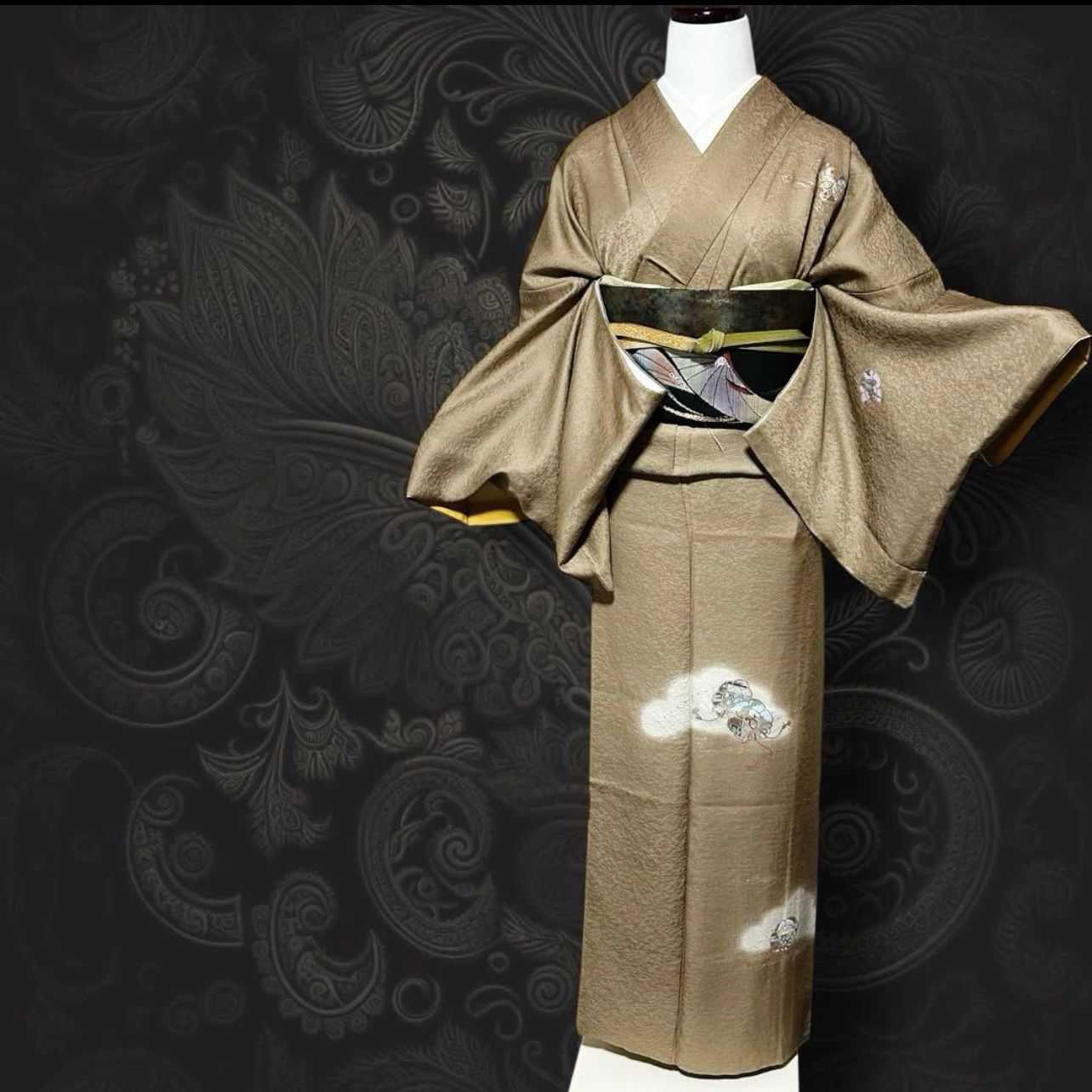 未使用近い 美品 袷 正絹 縮緬 友禅 訪問着 フルセット 西陣唐織漆箔