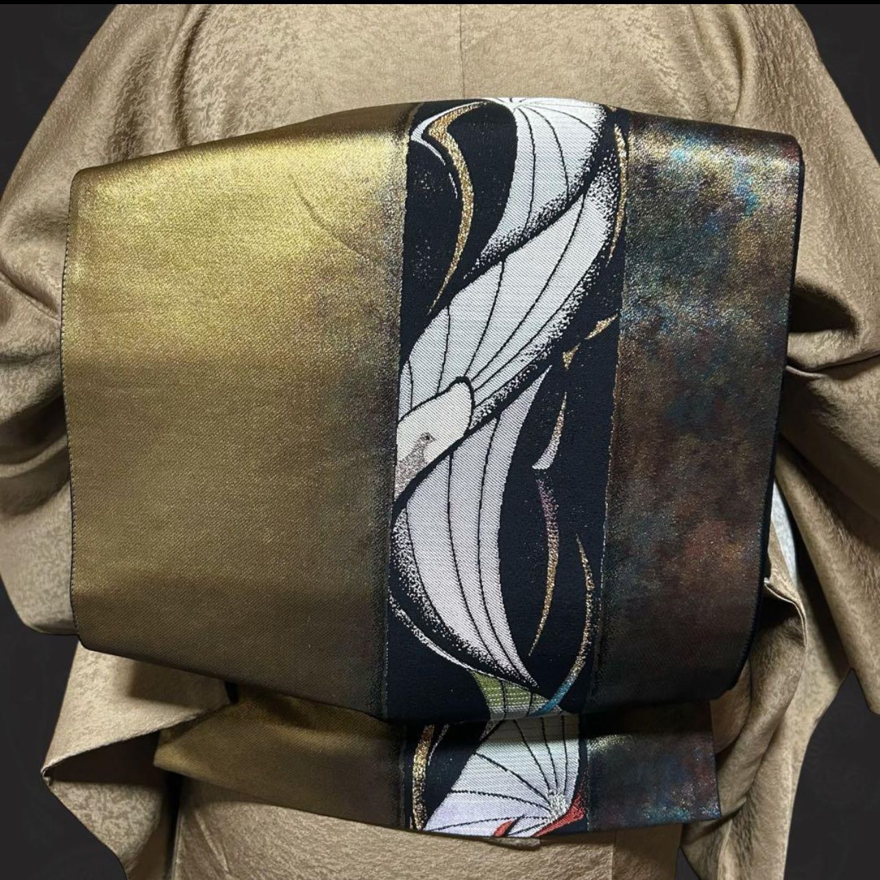 未使用近い 美品 袷 正絹 縮緬 友禅 訪問着 フルセット 西陣唐織漆箔