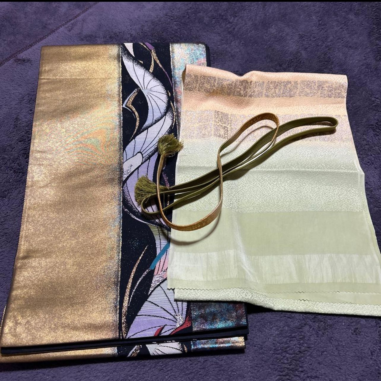 【未使用に近い美品】正絹小紋フルセット　袷　縮緬　鈴乃屋謹製　新品未使用袋帯 未使用近い 美品 袷 正絹 縮緬 友禅 訪問着 フルセット 西陣唐織漆箔