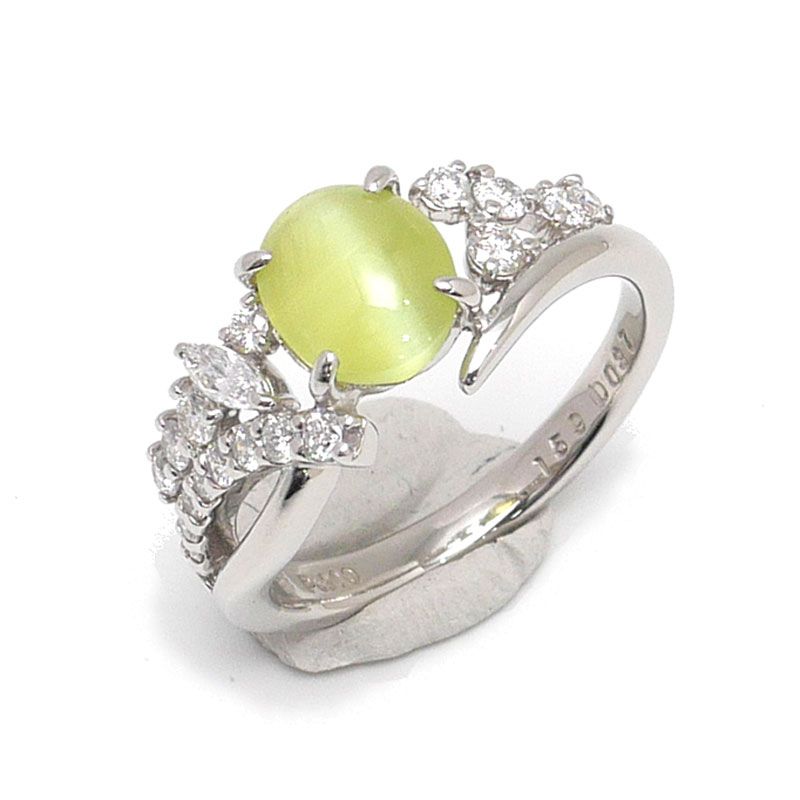 未使用 Pt900 大粒 キャッツアイ リング キャッツアイ リング 指輪 大粒 4.34ct Pt900 クリソベリルキャッツ