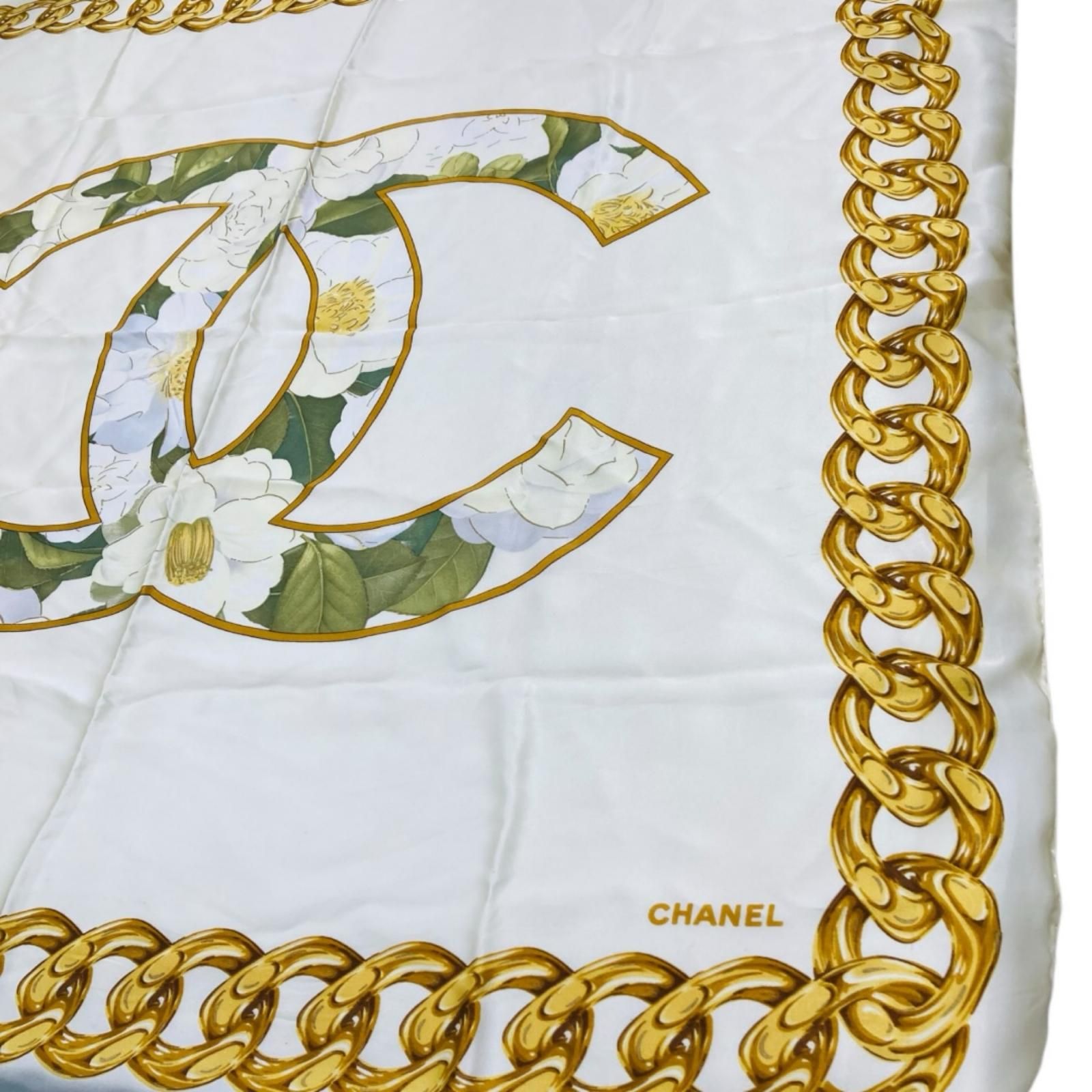 CHANEL シャネル 花柄 ココマーク チェーン柄 スカーフ シルク - メルカリ