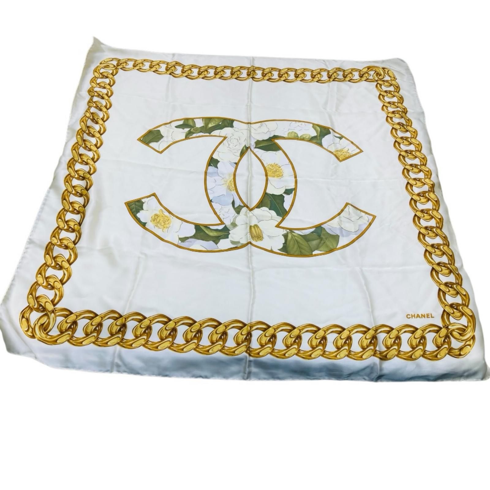 CHANEL シャネル 花柄 ココマーク チェーン柄 スカーフ シルク - メルカリ