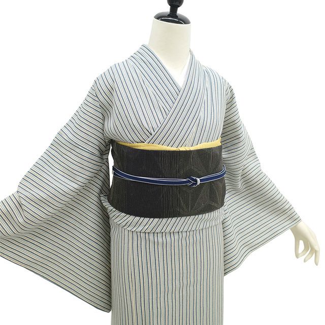 未使用 小紋 単衣　正絹 夏物 付下げ 薄物 単衣 着物 紋紗 ネイビー 濃紺 ぼかし 箔散らし 銀