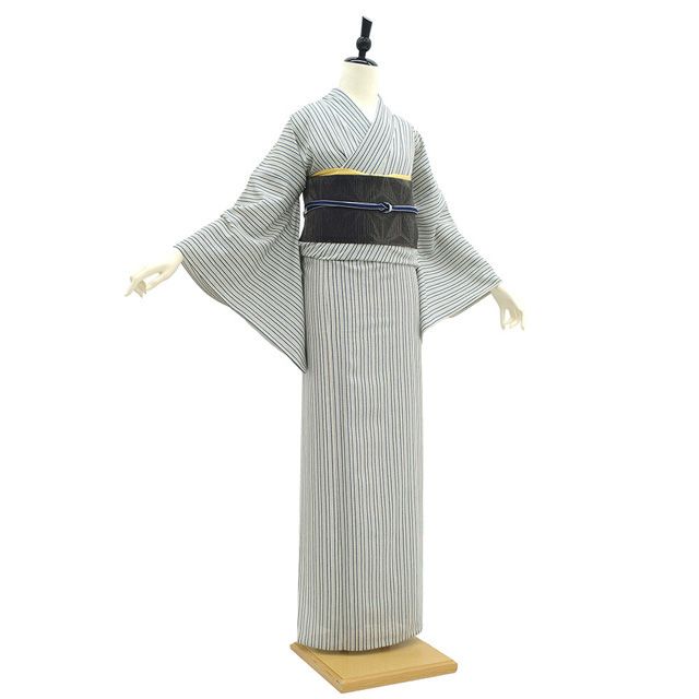 未使用 小紋 単衣　正絹 夏物 付下げ 薄物 単衣 着物 紋紗 ネイビー 濃紺 ぼかし 箔散らし 銀