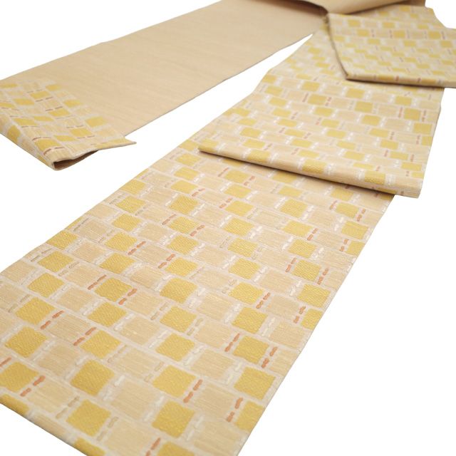 中古】 袋帯 リサイクル 正絹 真綿紬 京都 西陣 変わり織 ベージュ