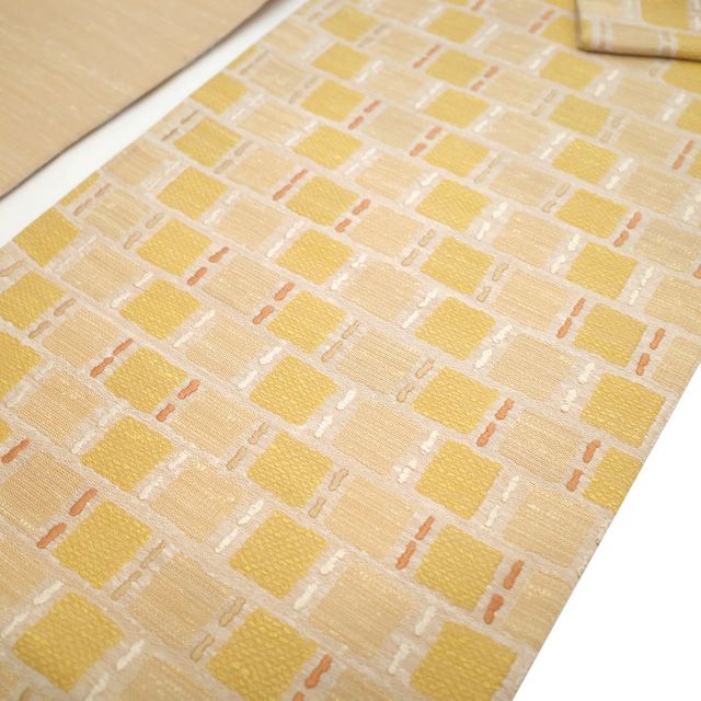 中古】 袋帯 リサイクル 正絹 真綿紬 京都 西陣 変わり織 ベージュ