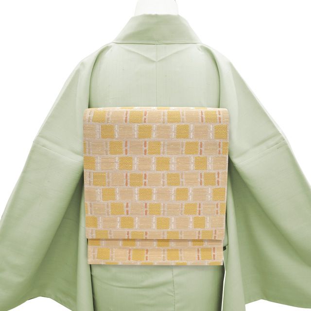 中古】 袋帯 リサイクル 正絹 真綿紬 京都 西陣 変わり織 ベージュ