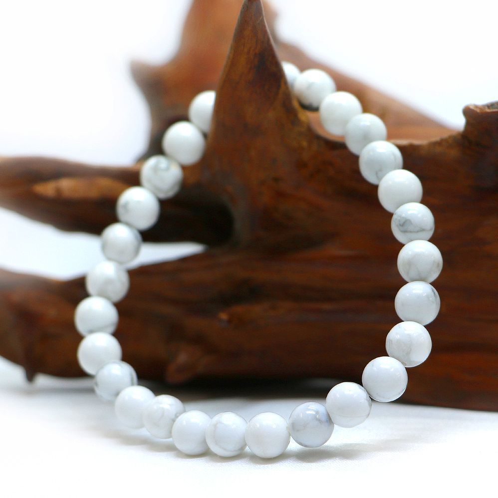 超極希少品 天然 ハウライト (マグネサイトではない) ブレスレット 21mm玉 超極希少品 天然 ハウライト (マグネサイトではない) ブレスレット