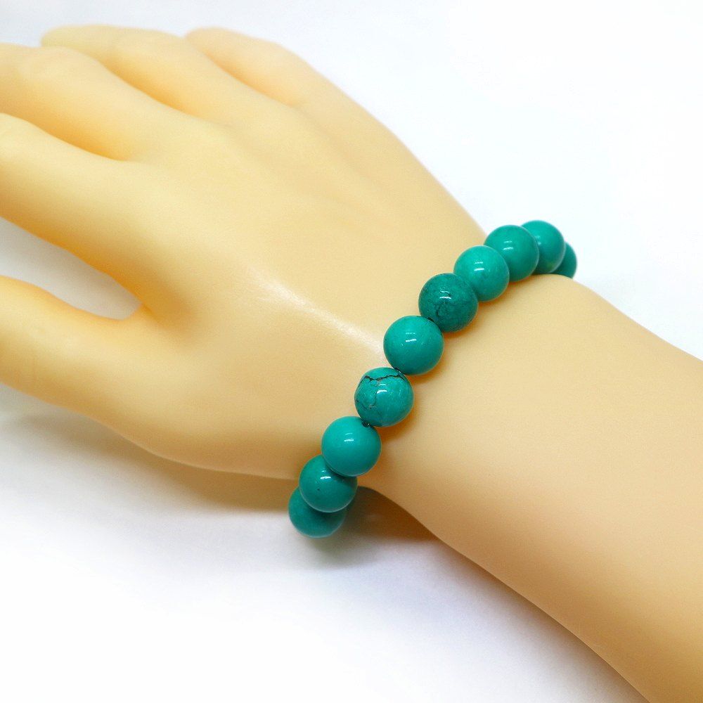 ハウライト マグネサイト ターコイズ(染め グリーン)【丸玉】12mm 数珠