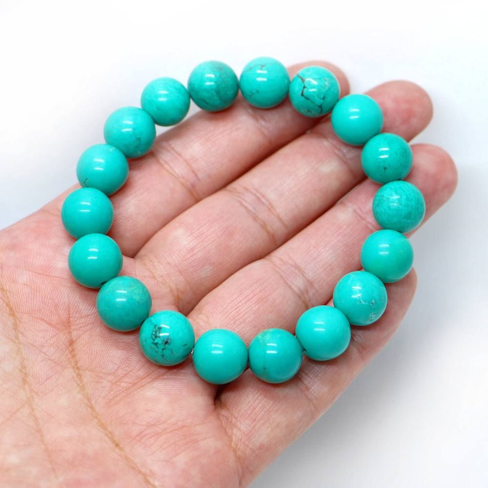 ハウライト マグネサイト ターコイズ(染め グリーン)【丸玉】12mm 数珠