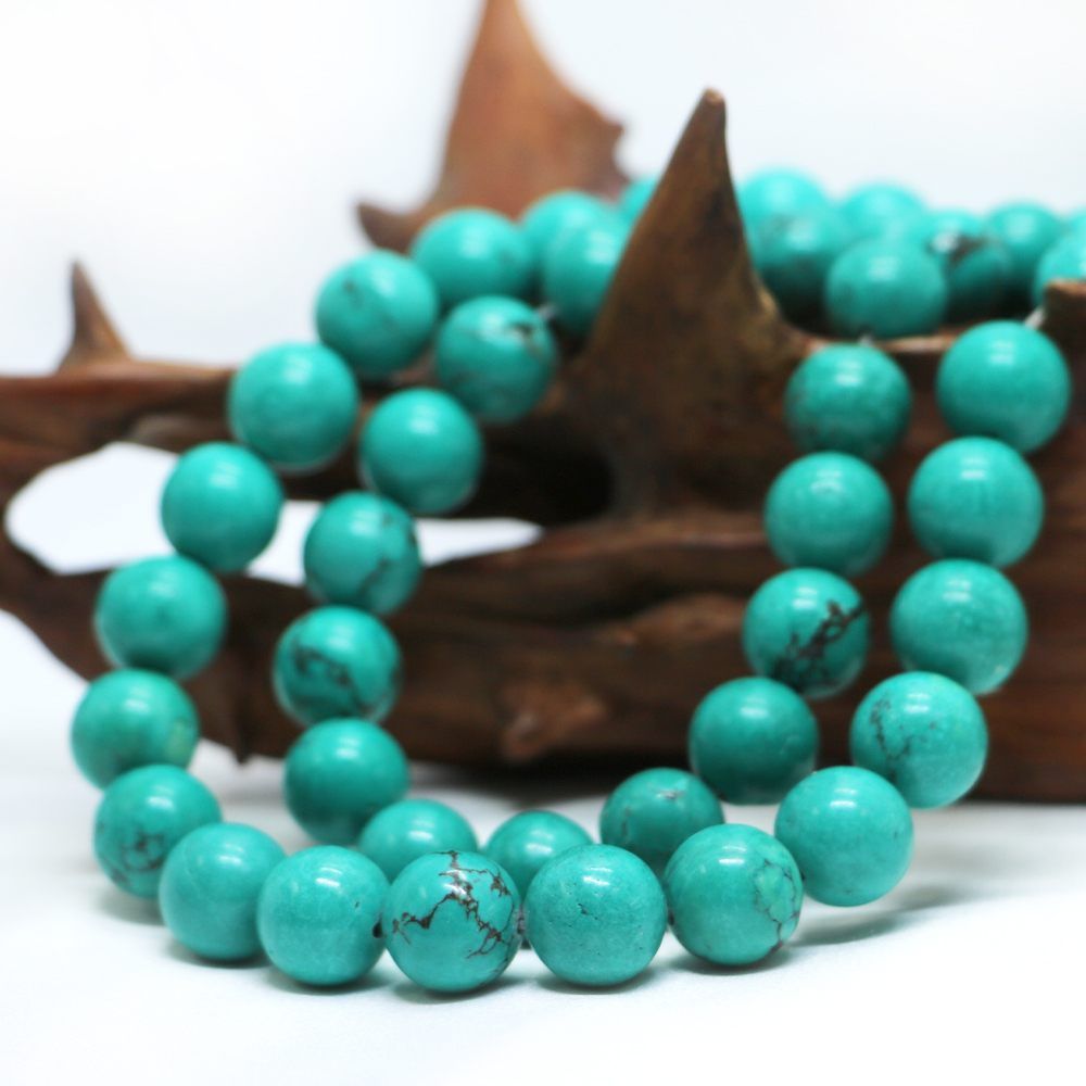 ハウライト マグネサイト ターコイズ(染め グリーン)【丸玉】12mm 数珠