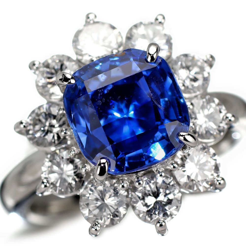 GIA産地鑑別書付 Pt900 大粒スリランカ産非加熱サファイア