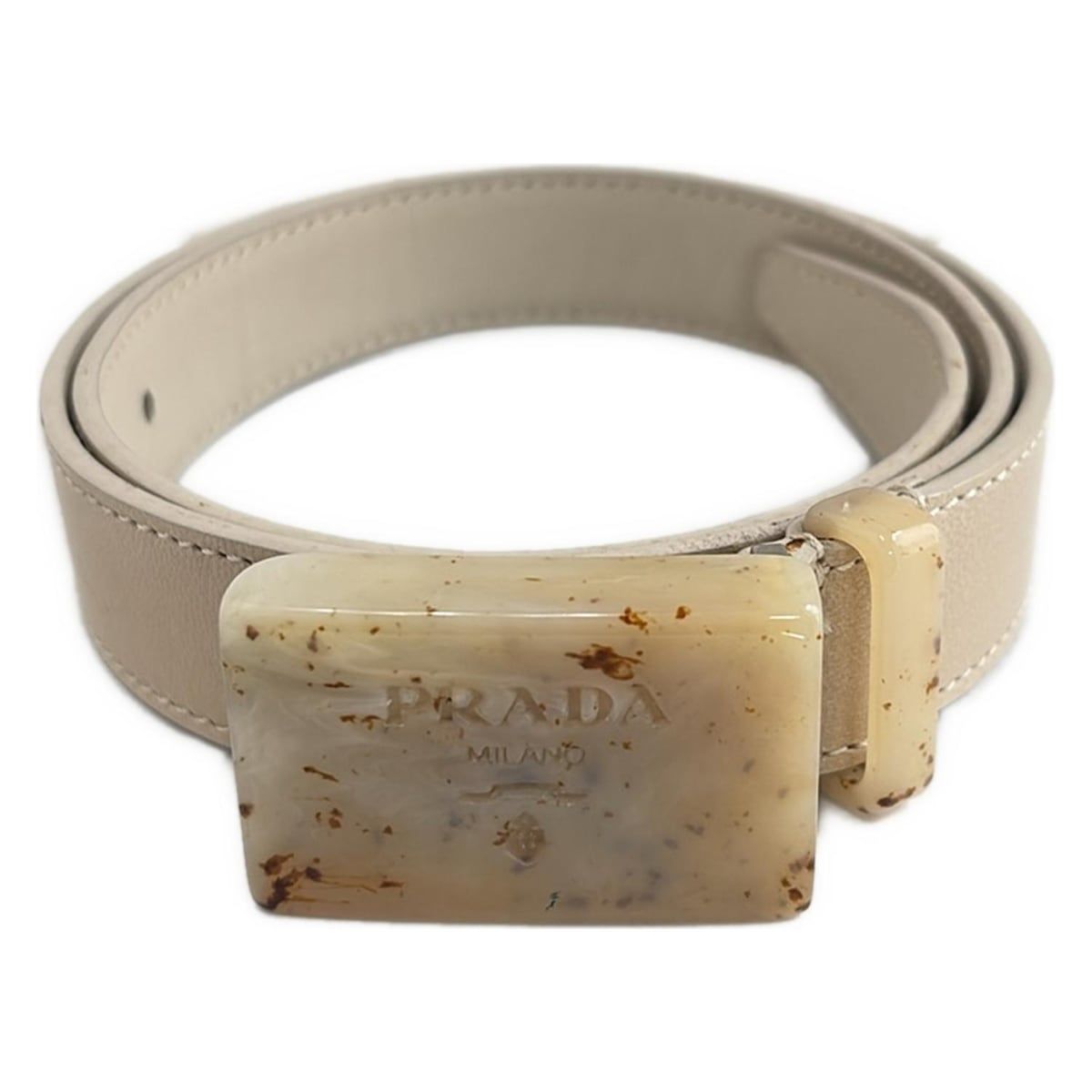PRADA(プラダ) ベルト 65/26 - ベージュ×アイボリー×ブラウン レザー