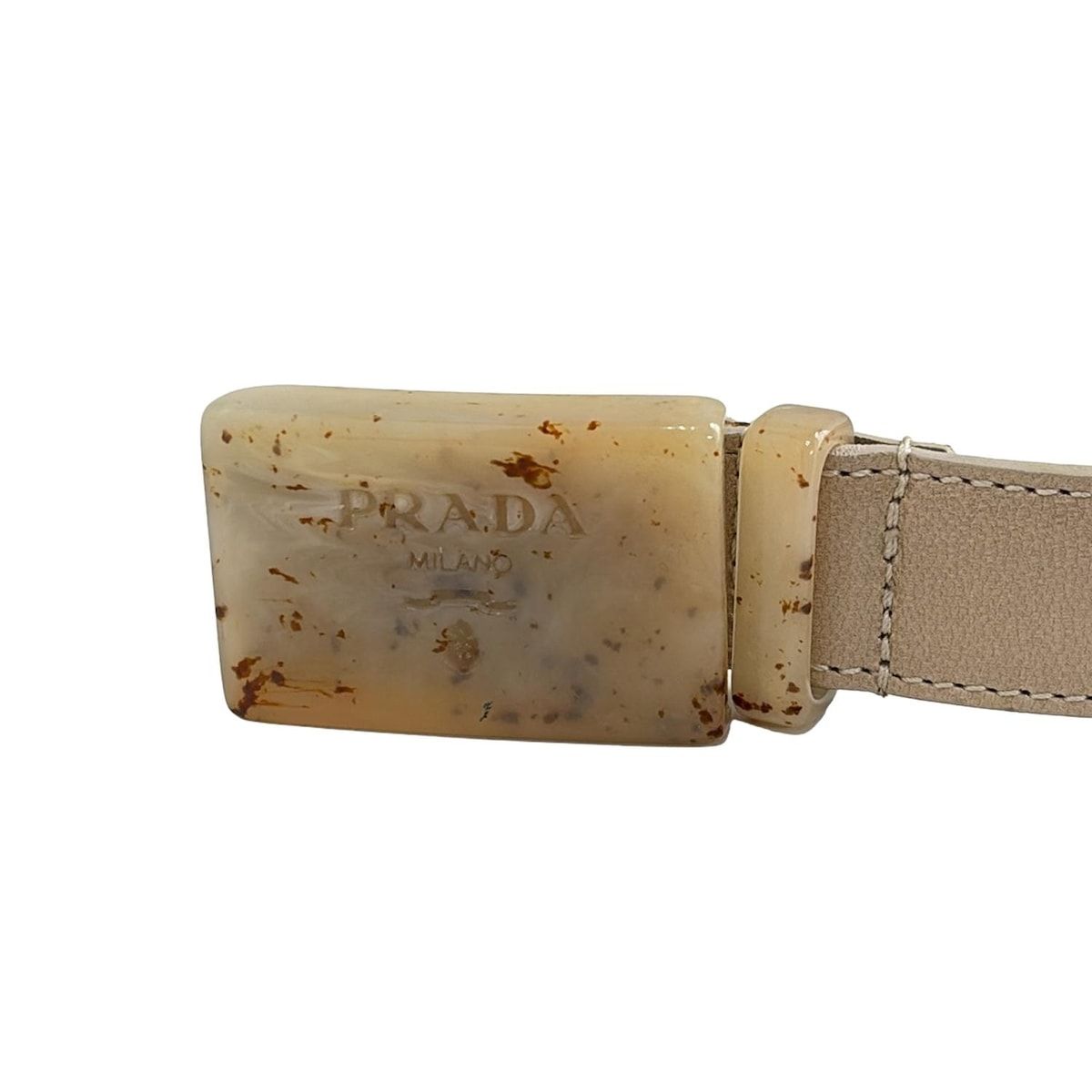 PRADA(プラダ) ベルト 65/26 - ベージュ×アイボリー×ブラウン レザー