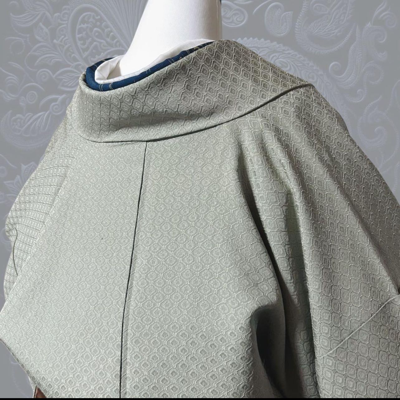 未使用近い 美品 袷 正絹 道中着 ロング 地紋 90/69