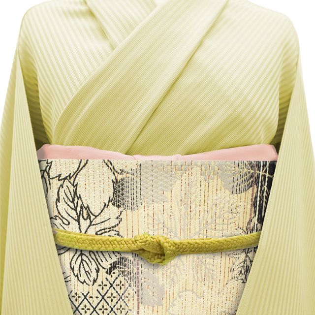 すごい値！ 袋帯 リサイクル 正絹 全通 西陣 薄ベージュ 葉 七宝 花菱 霞 金通し カジュアル 上質 中古 仕立て上がり みやがわ neb01577 中古】 すごい値！ 袋帯 リサイクル 正絹 全通 京都 西陣 薄ベージュ