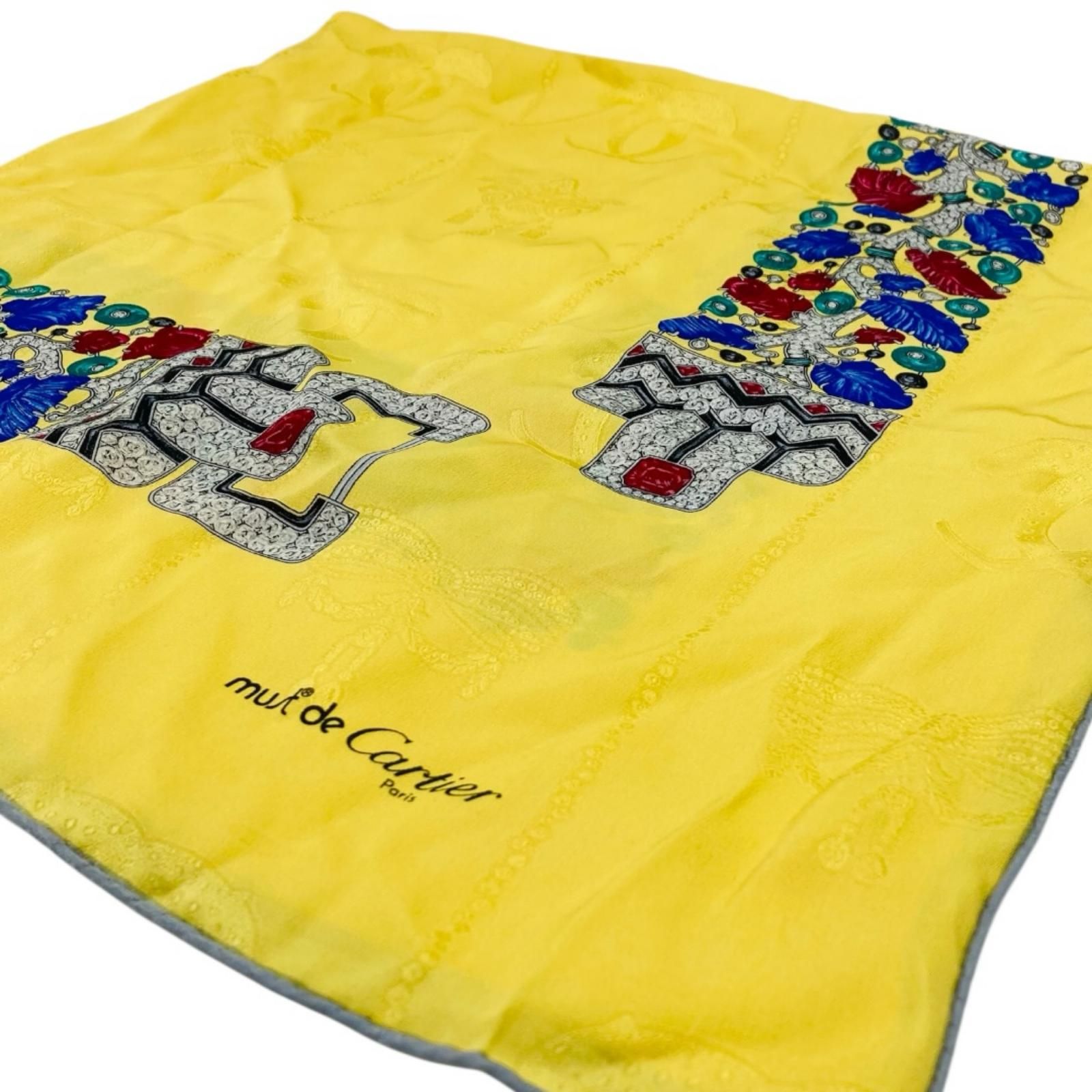 Cartier カルティエ 大判スカーフ 宝石柄 シルク イエロー - メルカリ