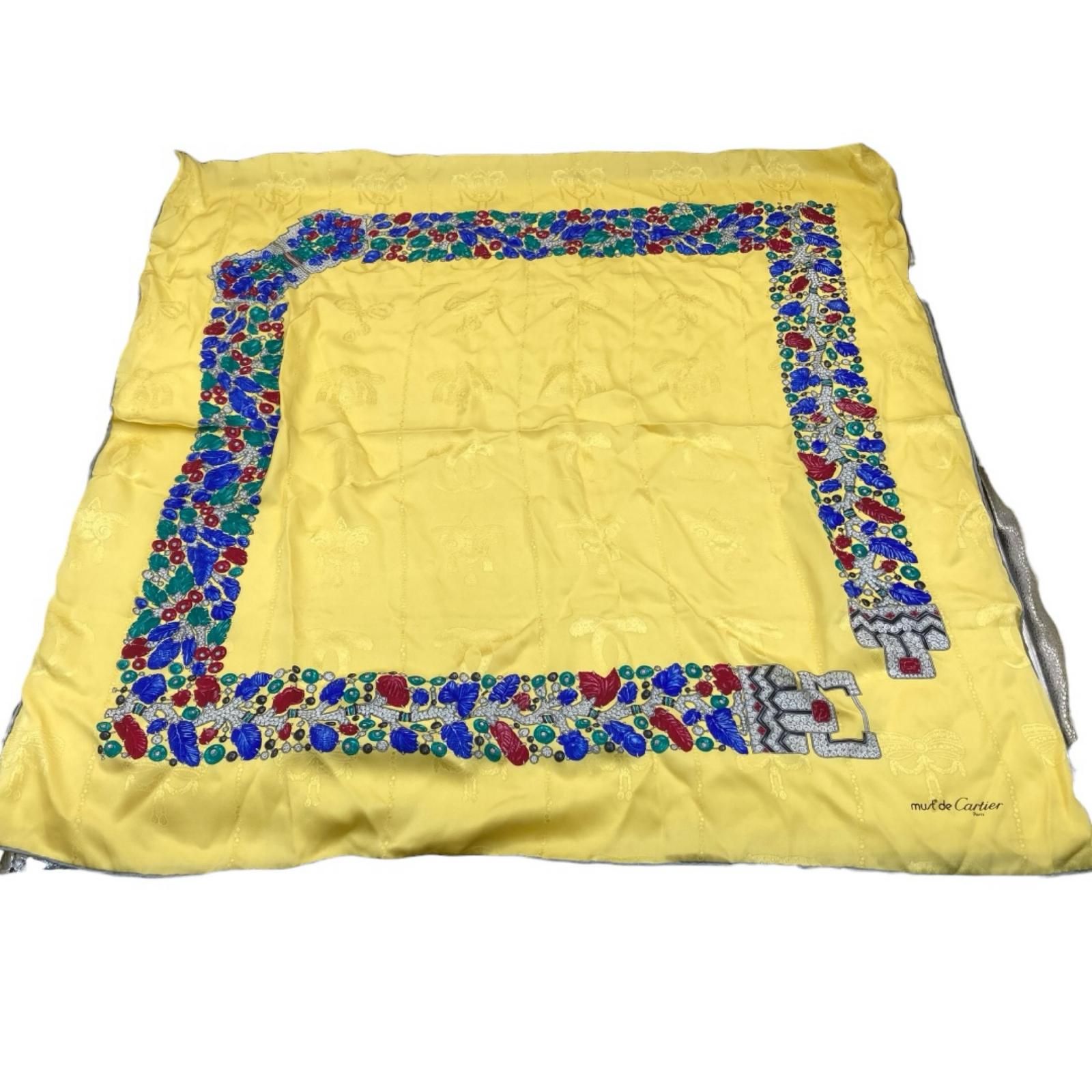 Cartier カルティエ 大判スカーフ 宝石柄 シルク イエロー - メルカリ