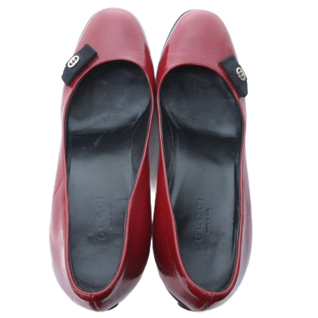 グッチ GUCCI GGリボン エナメル パンプス ラウンドトゥ 赤 レッド 約