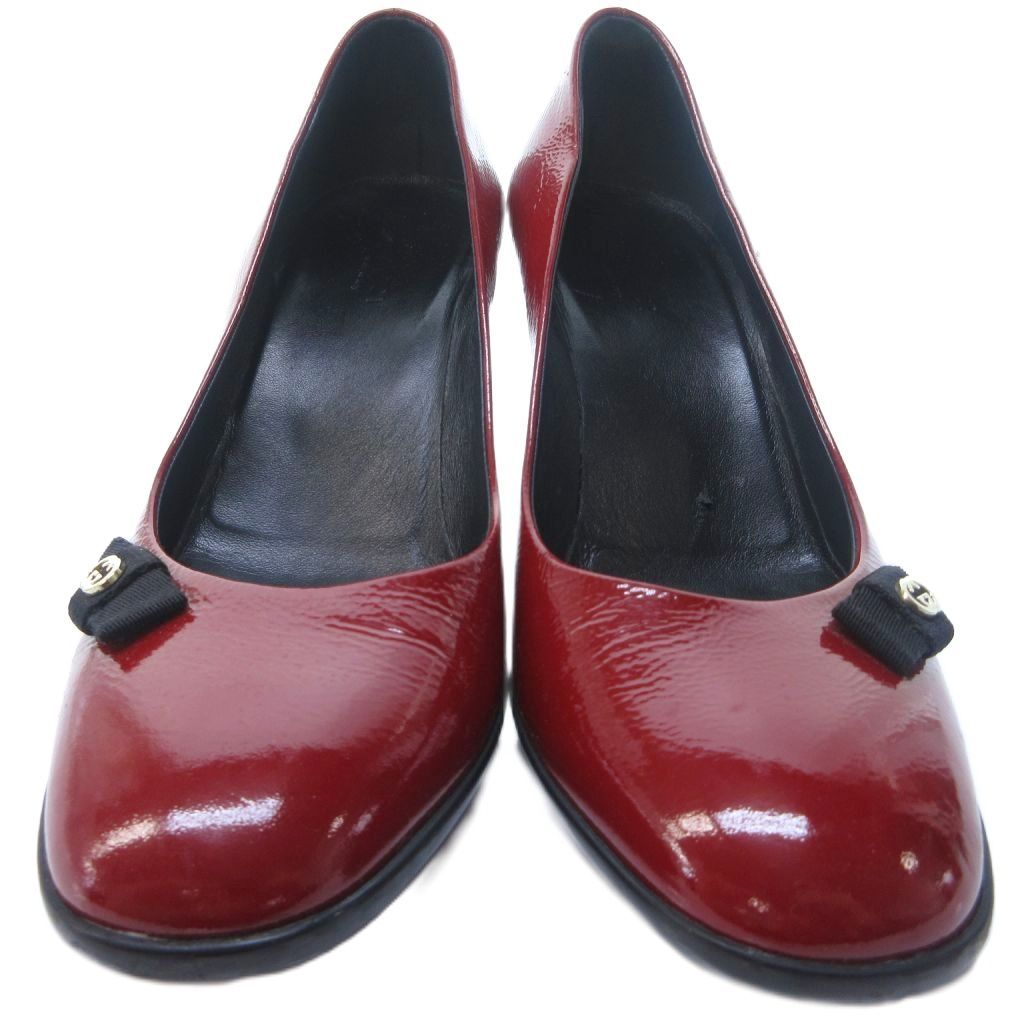 グッチ GUCCI GGリボン エナメル パンプス ラウンドトゥ 赤 レッド 約