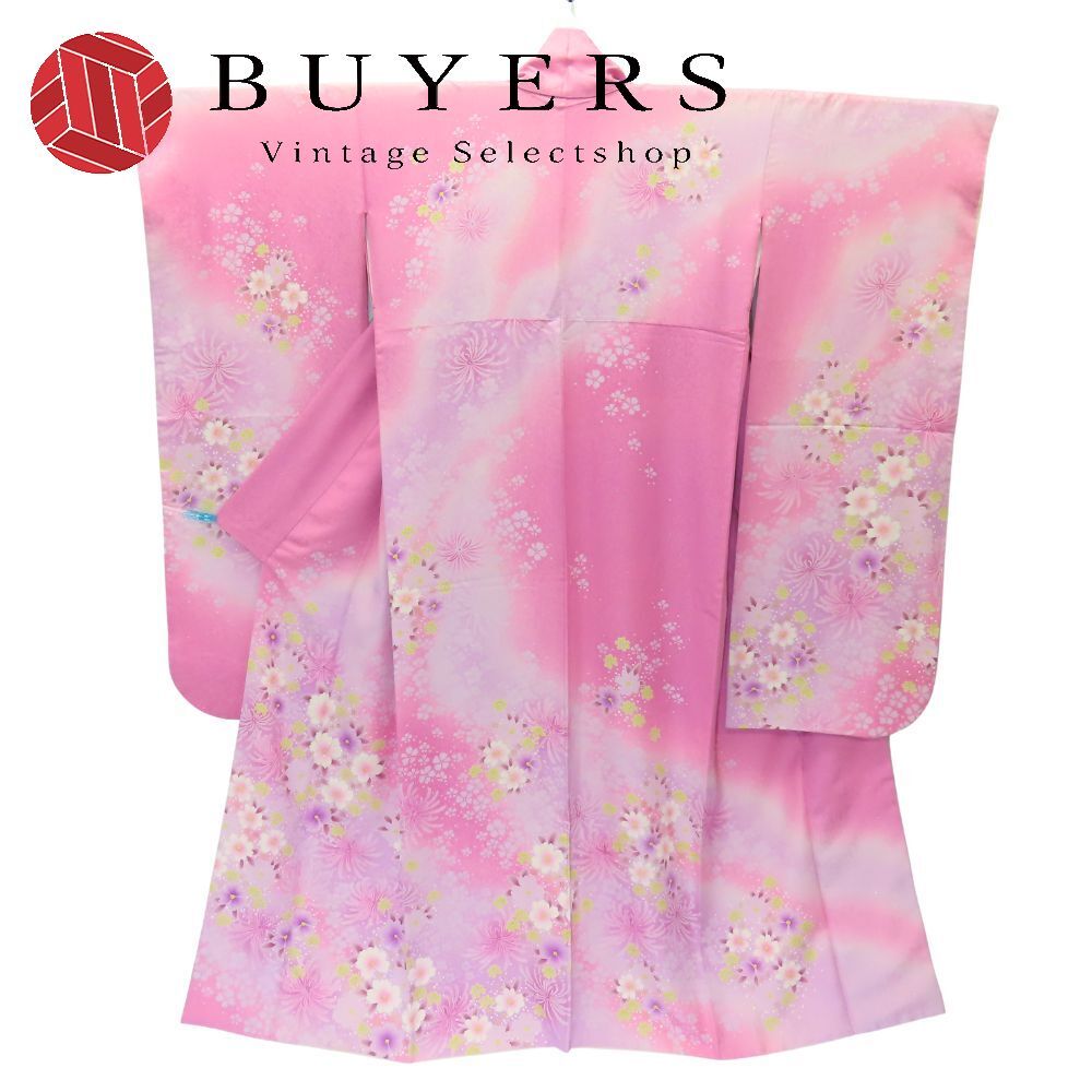 中古】 振袖 正絹(金銀糸除く) ピンク 藤色 成人式 和装 呉服 和服