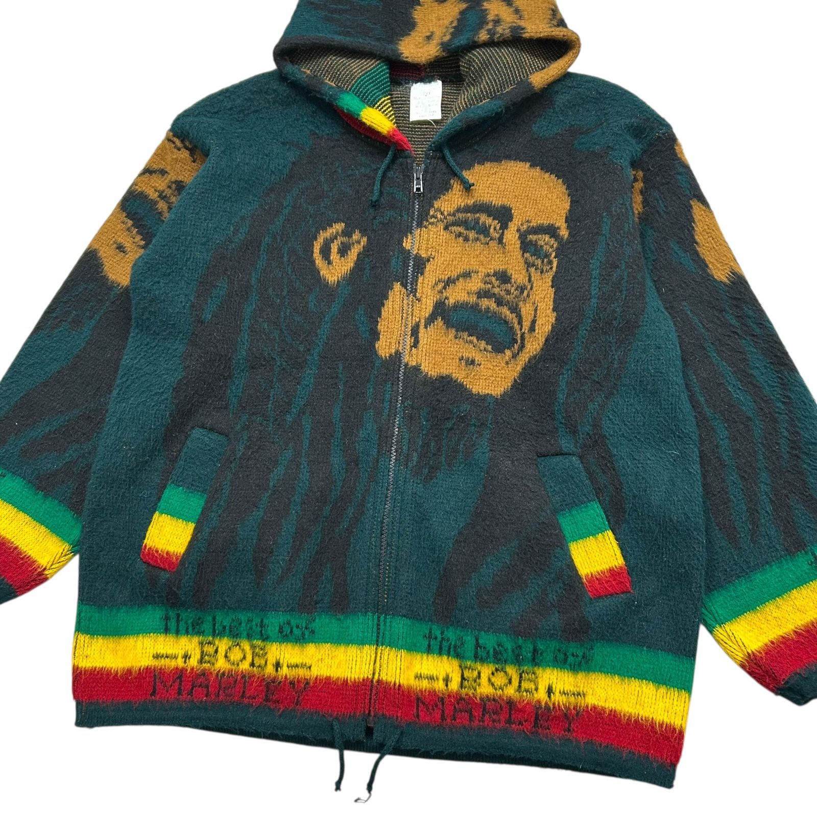 90s 00s ボブマーリー ウール ニット ジップ パーカー ラスタ レゲエ