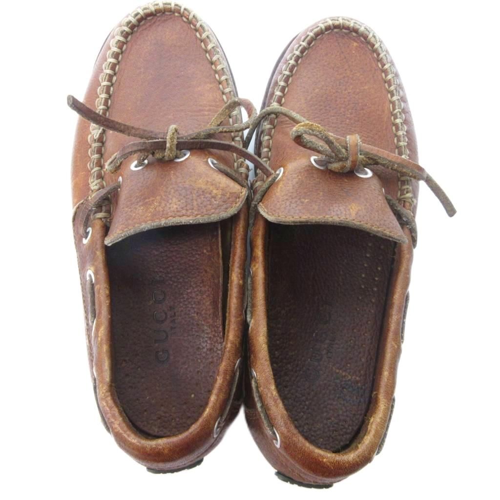 グッチ GUCCI レザー モカシンシューズ ローファー 茶 ブラウン 約20.5