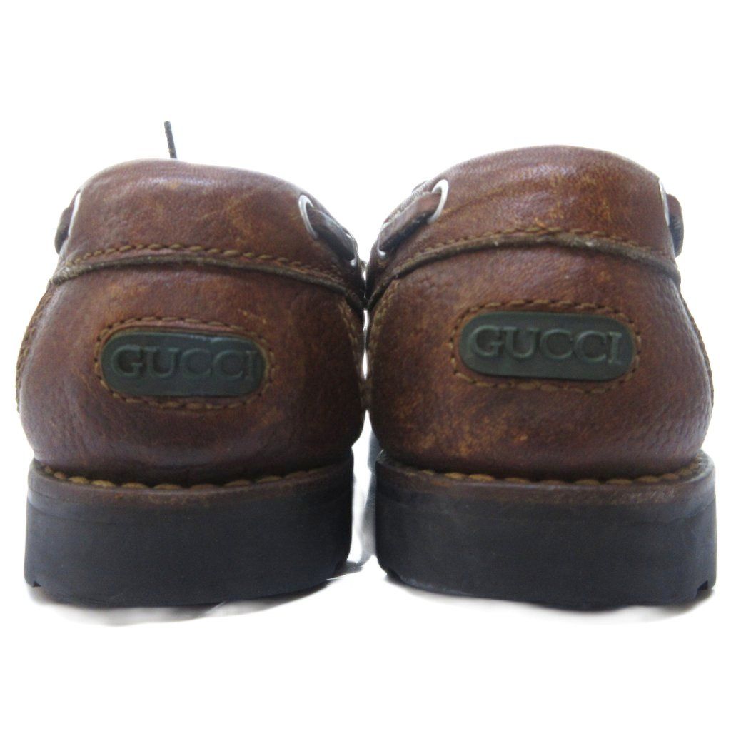【新品未使用】GUCCI ブラウンレザー モカシン グッチ GUCCI レザー モカシンシューズ ローファー 茶 ブラウン 約20.5