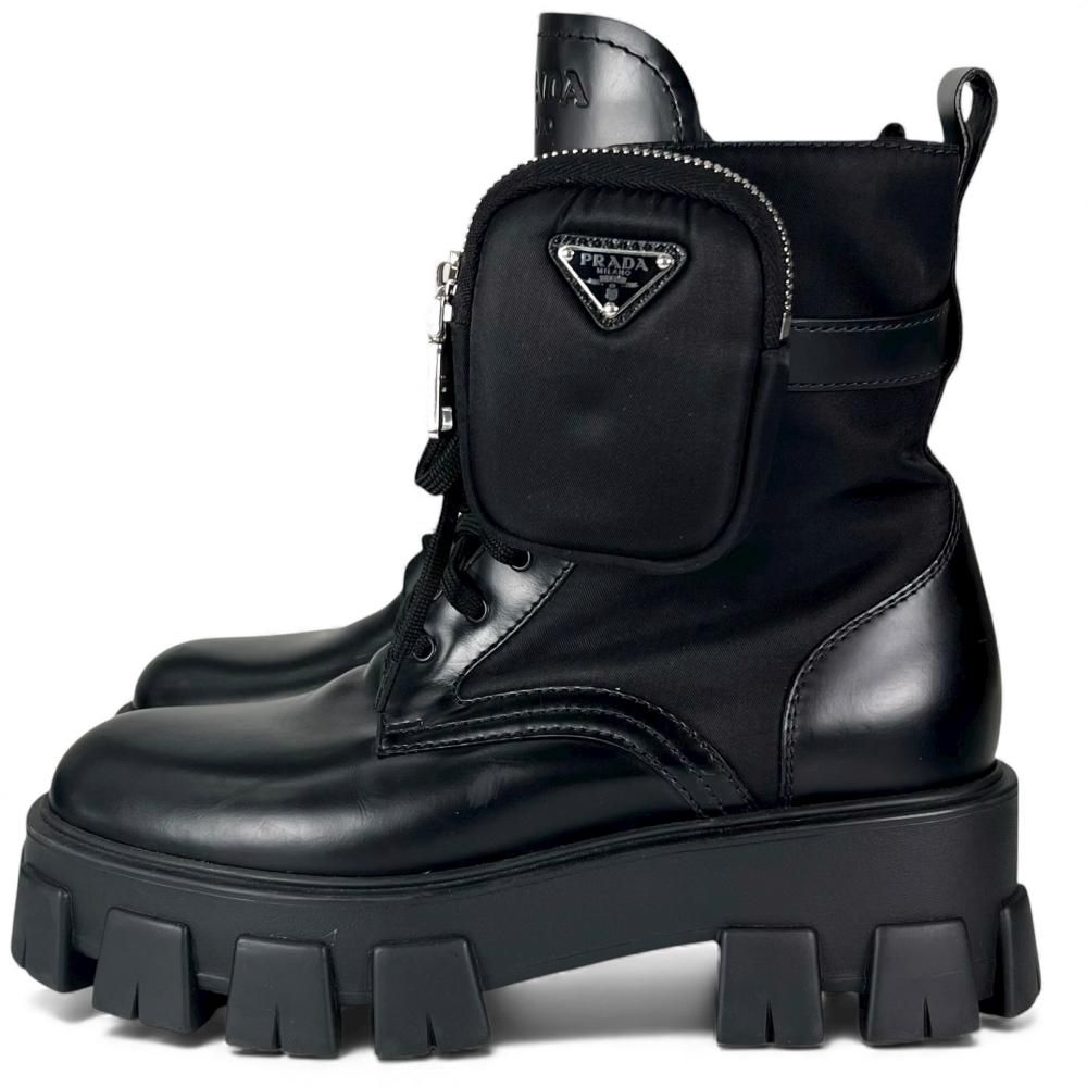 PRADA ブーツ　レディース プラダ ブーツ レディース モノリス コンバットブーツ 厚底 レース