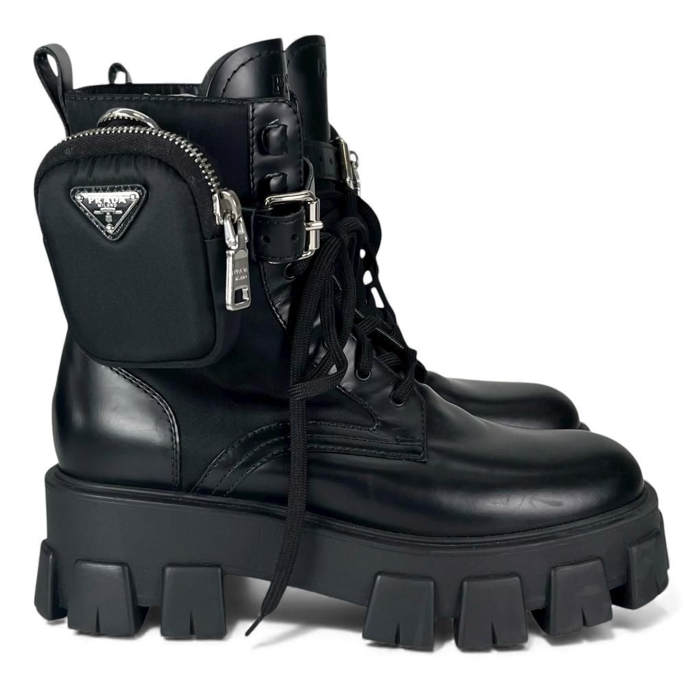 プラダ ブーツ レディース モノリス コンバットブーツ 厚底 レース