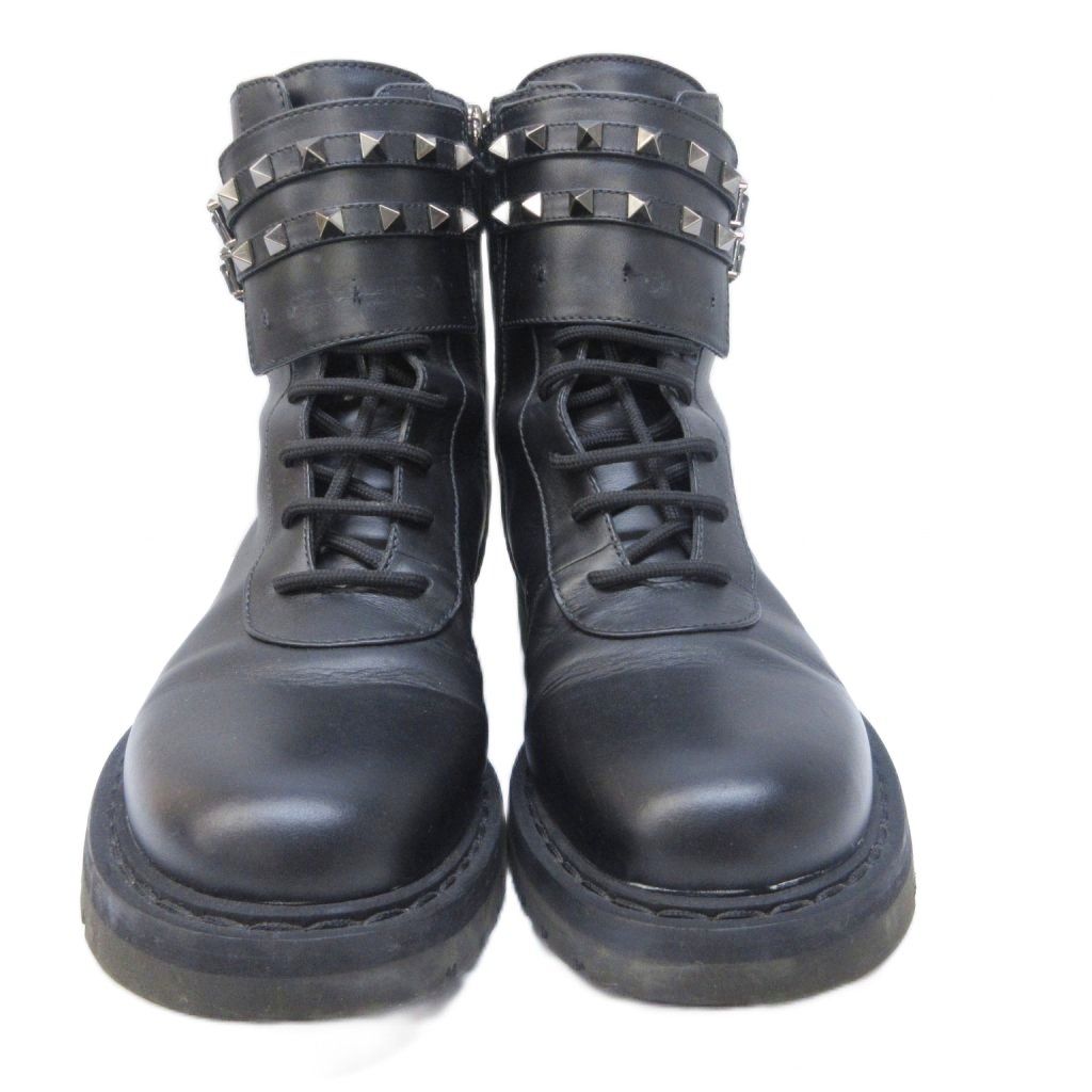 ヴァレンティノ 37 24.0 ロックスタッズ ショートブーツ レザー ブラック ヴァレンティノ 37 24.0 ロックスタッズ ショートブーツ レザー ブラック