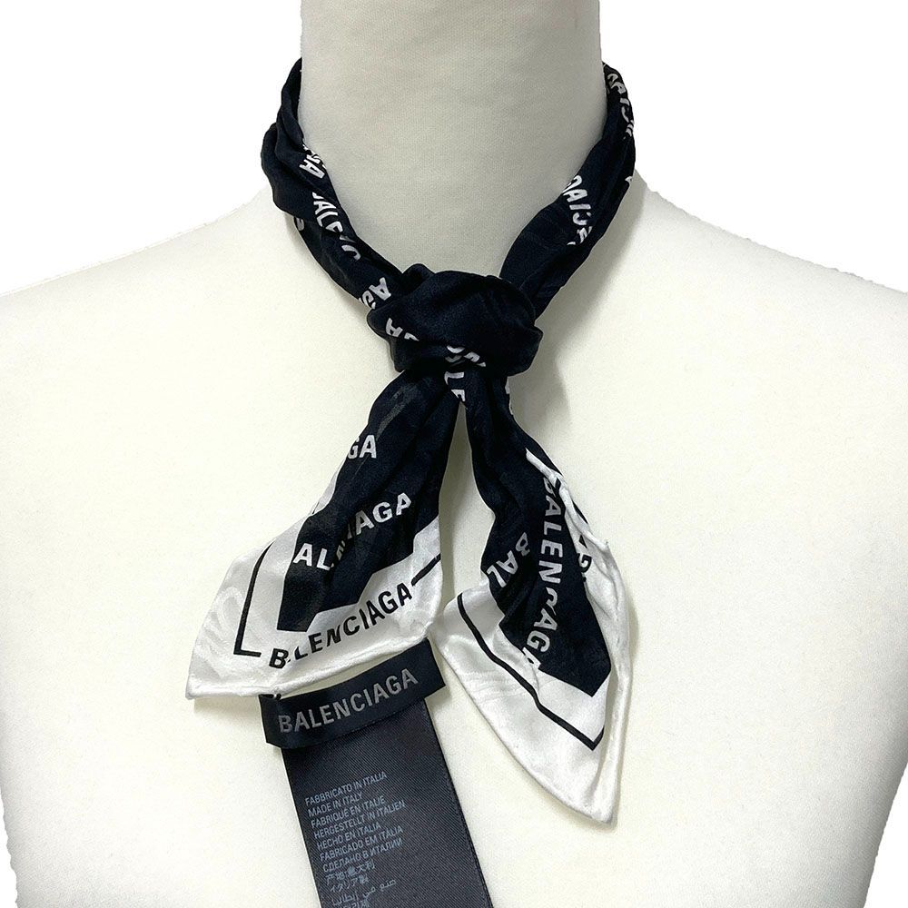 新品 BALENCIAGA バレンシアガ 774702 4D1B7 1000 シルク スカーフ