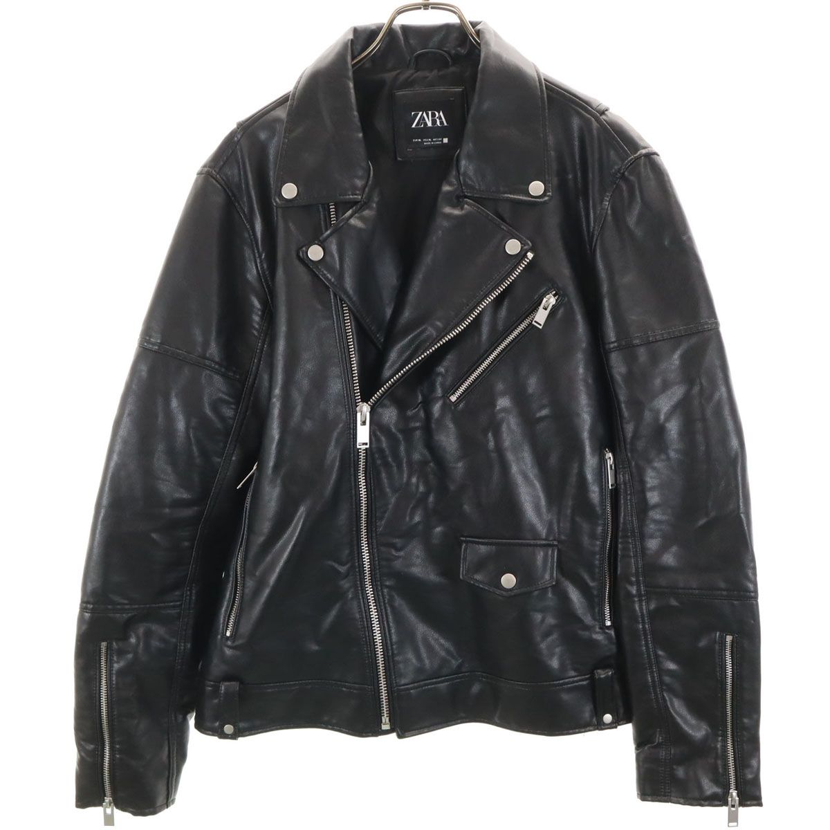 ZARA ザラ フェイクレザー ダブルライダースジャケット XL ブラック