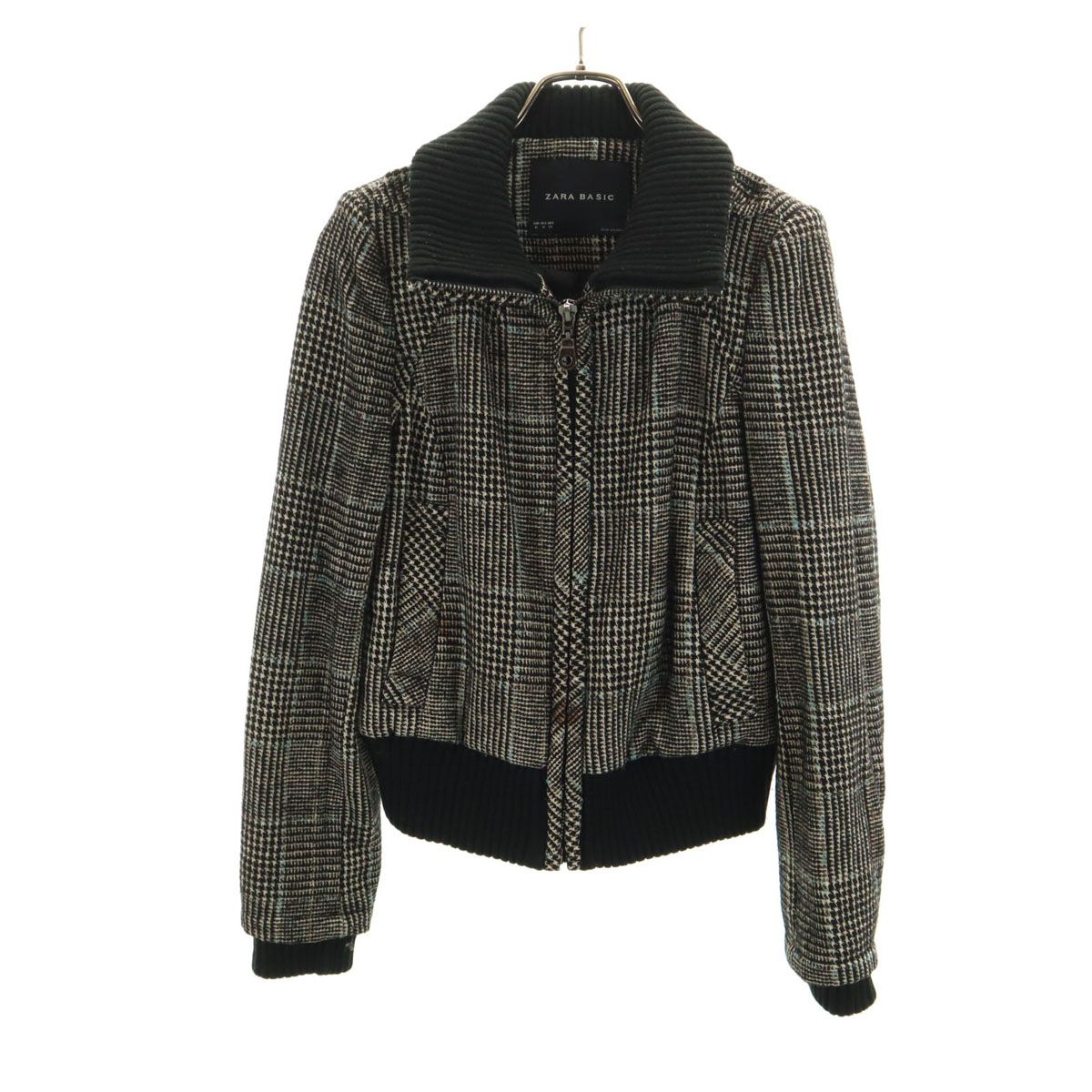 ZARA BASIC ザラベーシック 総柄 ブルゾン M ブラック系 メンズ 古着