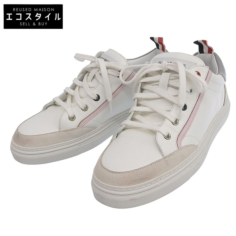THOM BROWNE トムブラウン 美品 レザー スニーカー シューズ メンズ 白