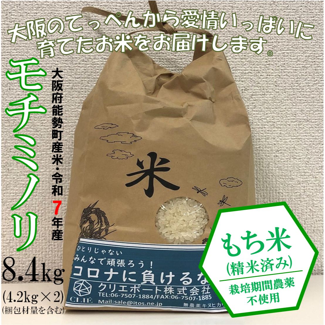 令和7年産】大阪能勢産モチミノリ もち米8.4kg- メルカリ