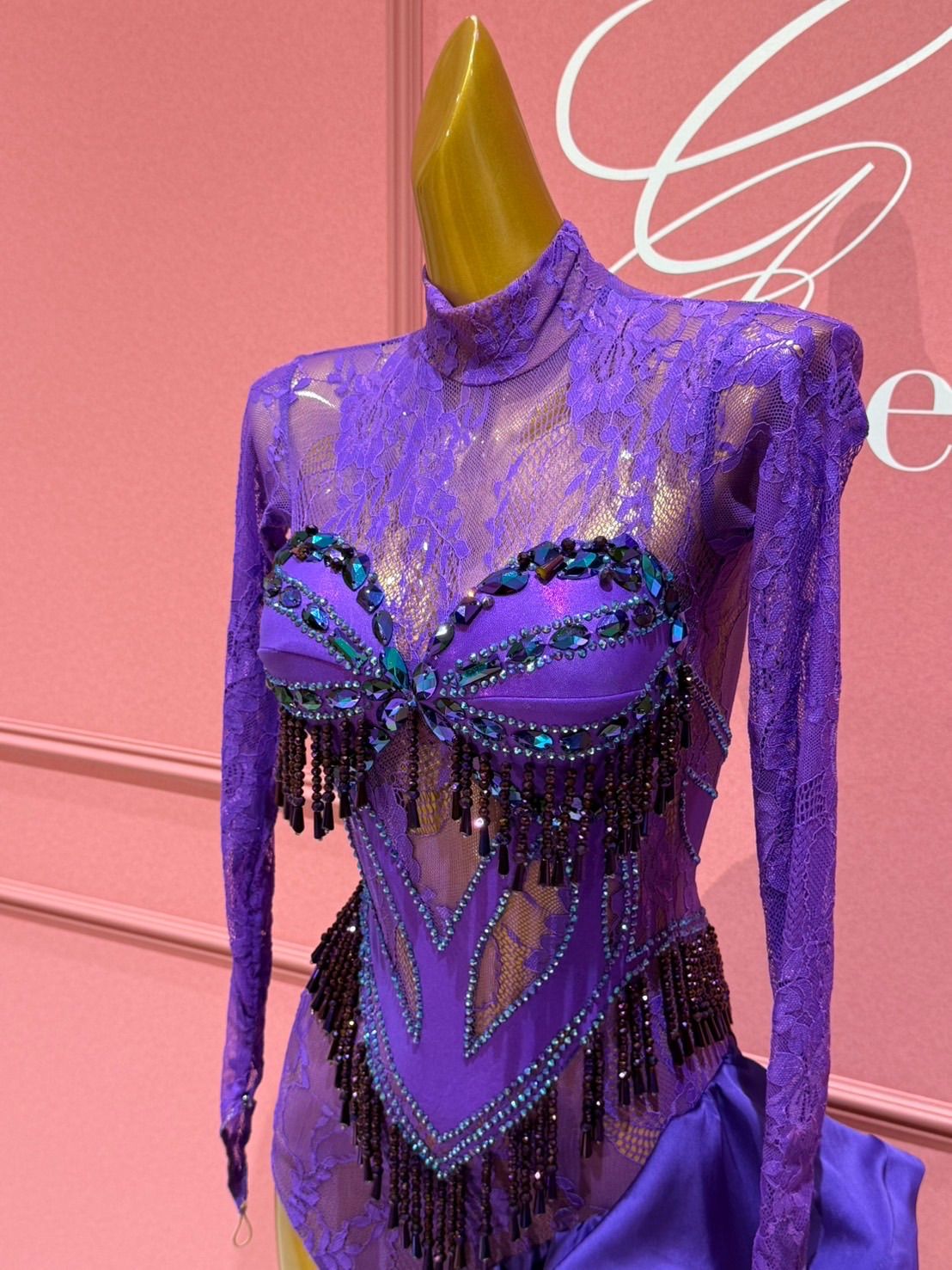 社交ダンス gentil ジャンティ modern ラテン パープル 紫 レース