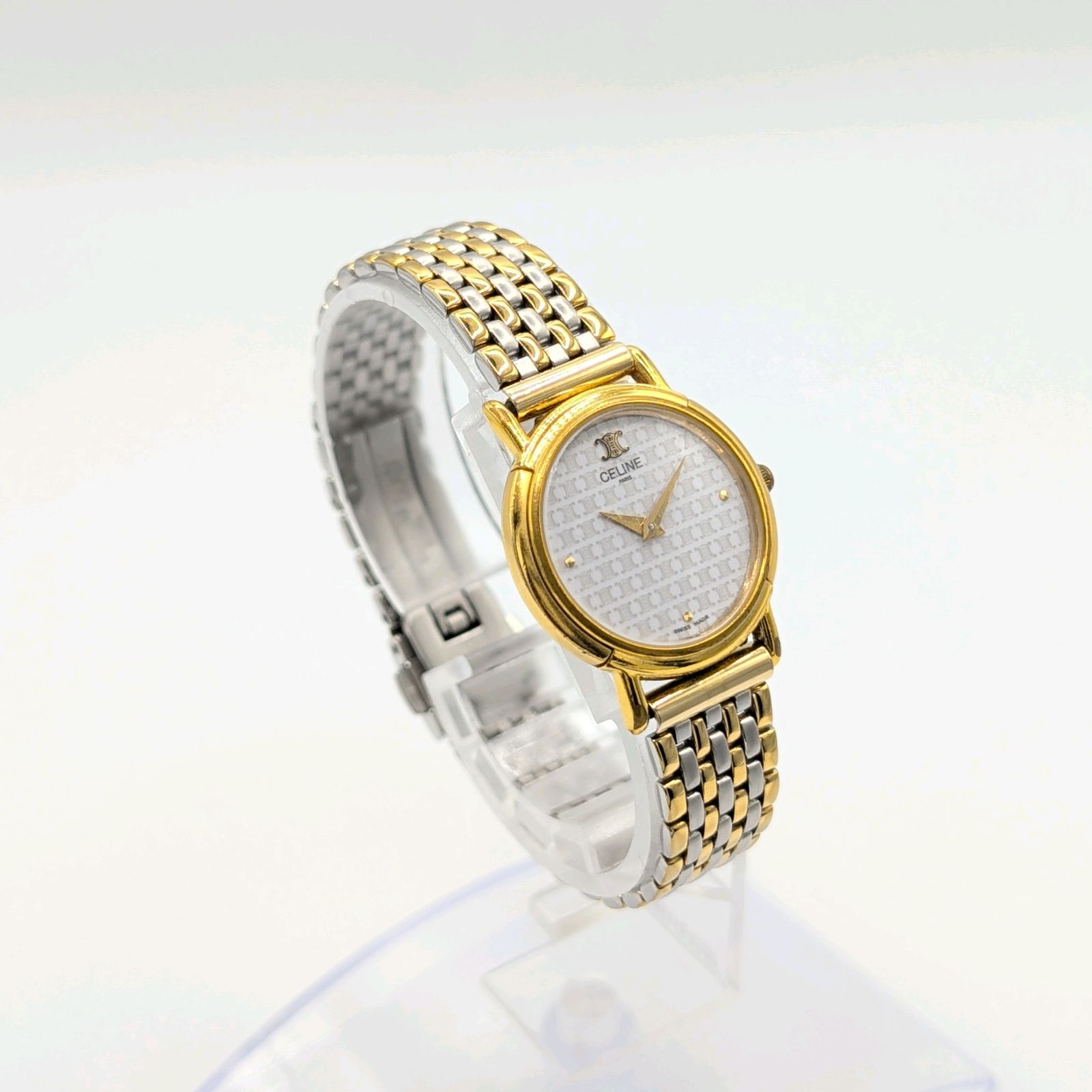 CELINE Macadam Watch Ladies Quartz Round Gold Silver Combi Y2K 00